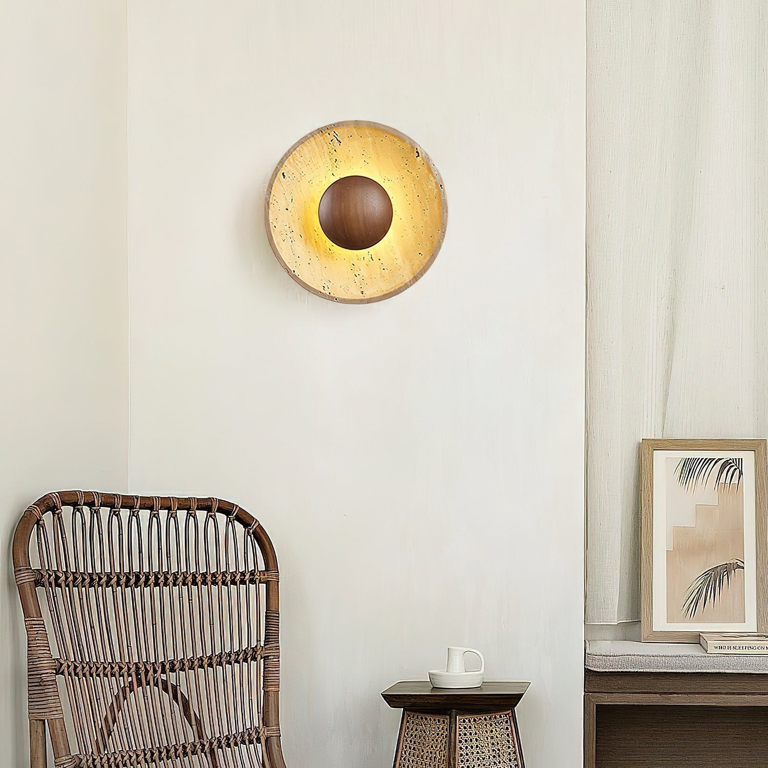 Halo Travertine Wall Light, Hardwired Wall Sconce, detail 7