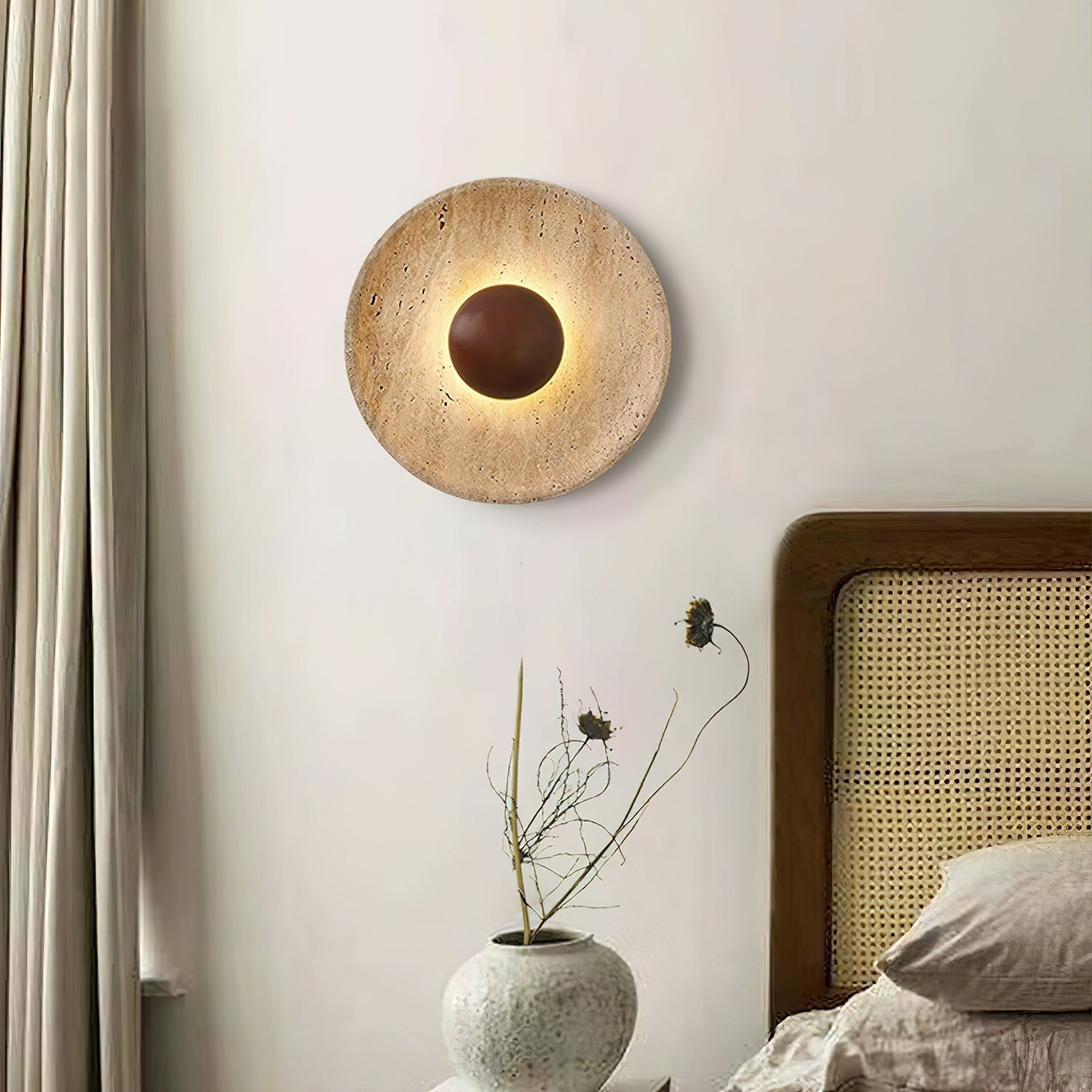 Halo Travertine Wall Light, Hardwired Wall Sconce, detail 6