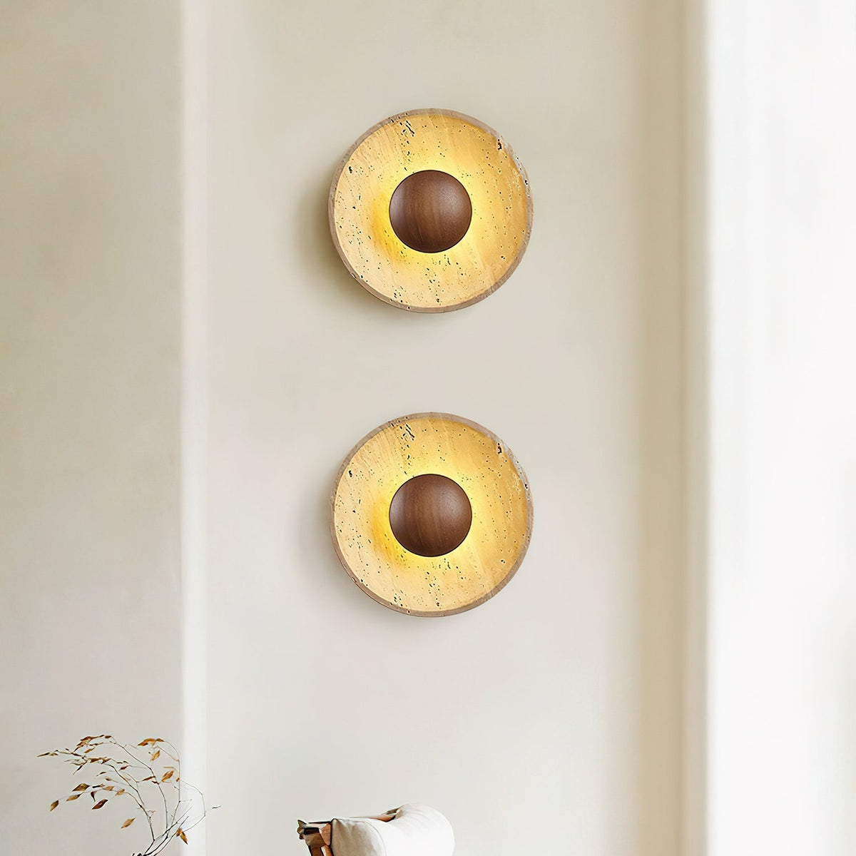 Halo Travertine Wall Light, Hardwired Wall Sconce, detail 10