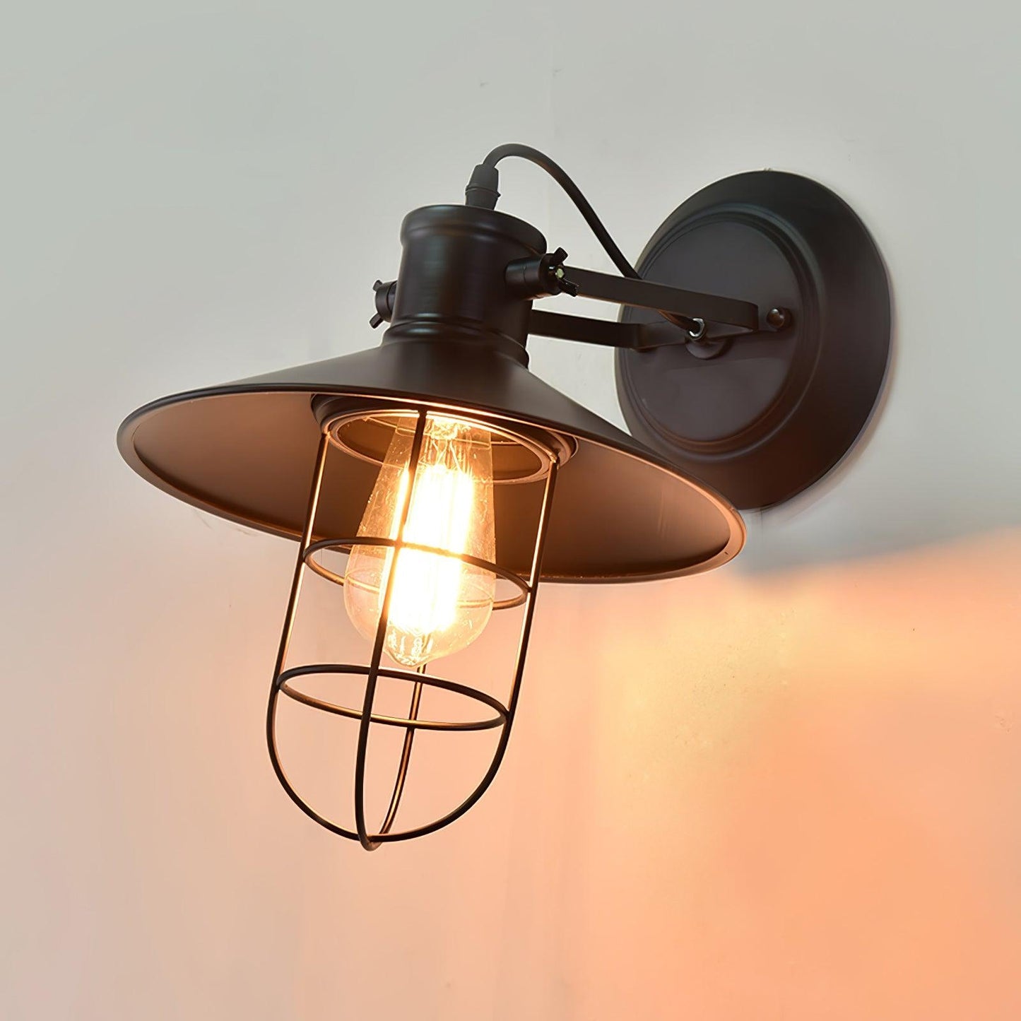 Harbour Industrial Wall Light, Hardwired Wall Sconce, Metal, Dia 27cm x H 25cm