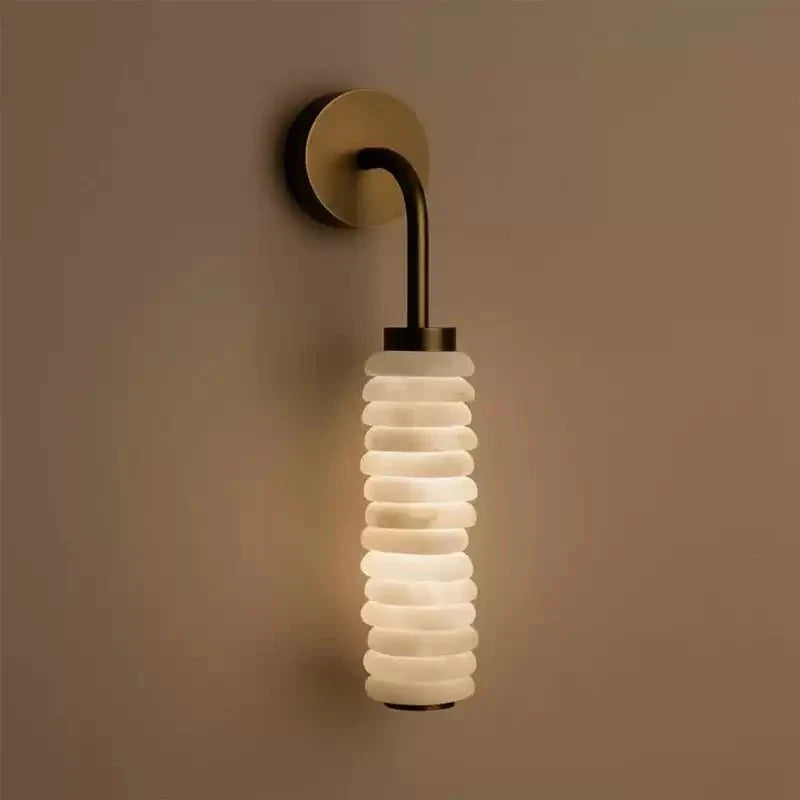 Helix Alabaster Wall Light, Hardwired Wall Sconce, Metal, Dia 8.5cm x W 15cm x H 45cm
