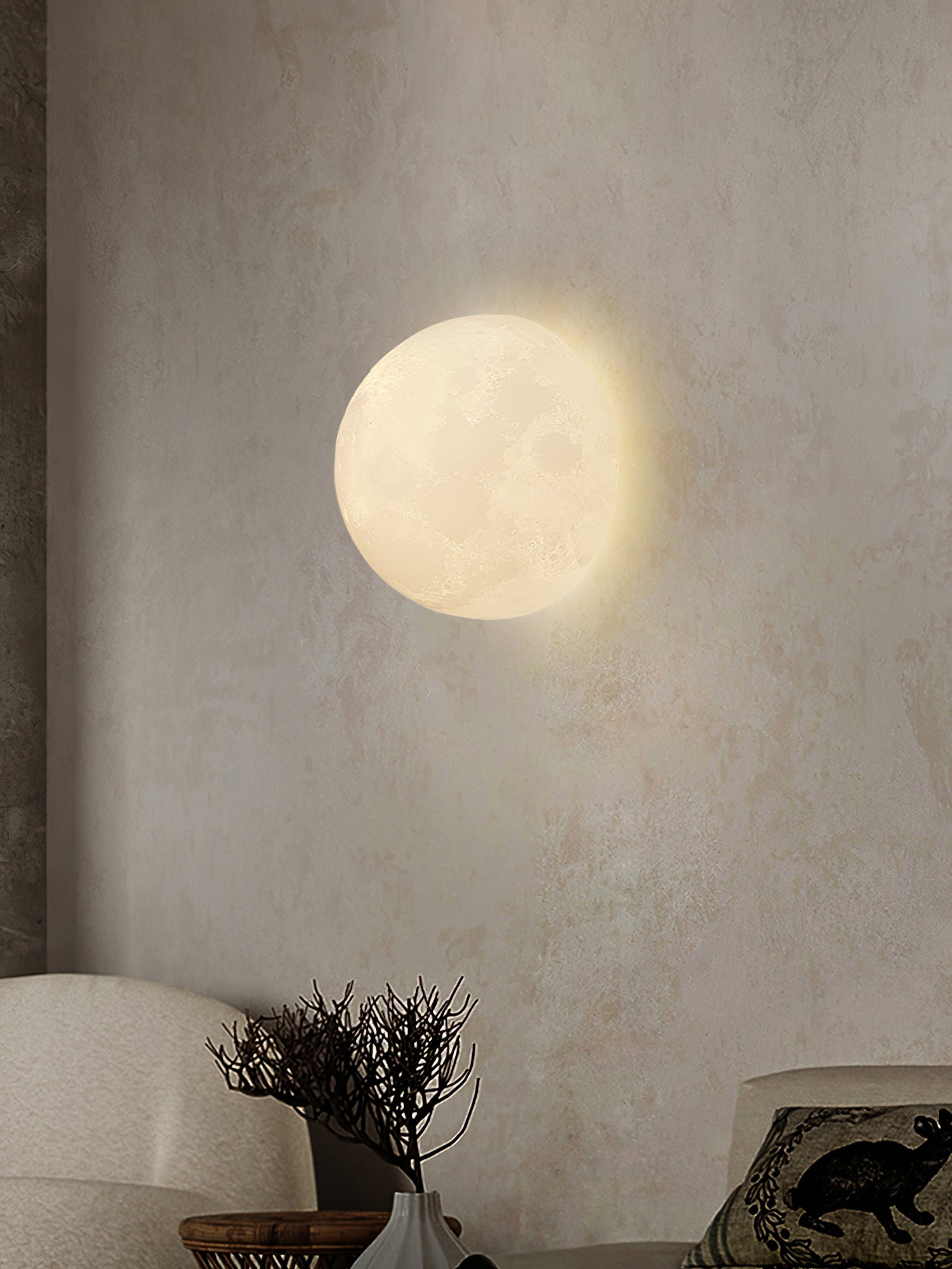 Moon 3D Wall Light - Dia 20cm x H 10cm 3D Printing PLA, Hardwired Wall Sconce, detail 14