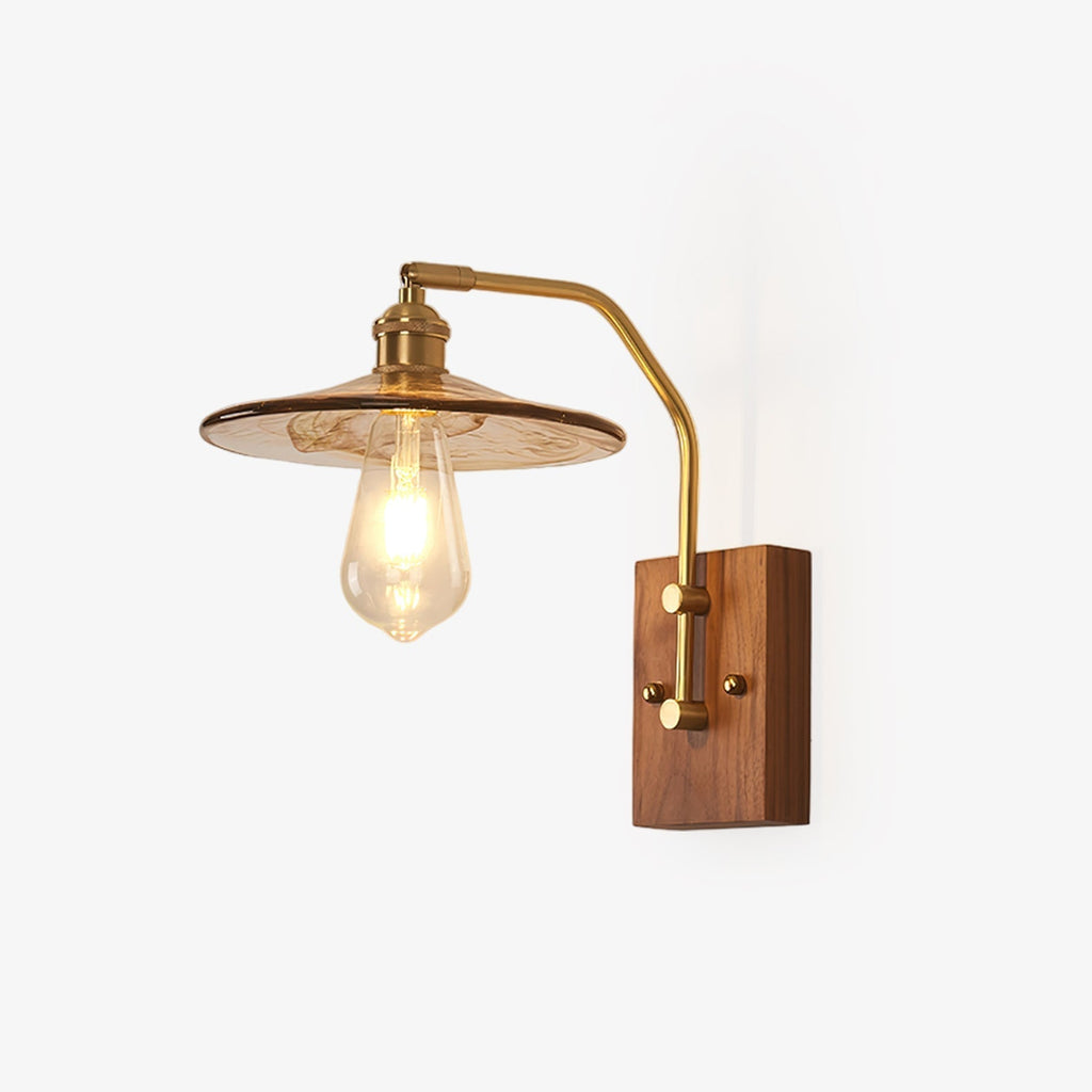 Heritage Walnut Wall Light, Hardwired Wall Sconce, Wood, Dia 21cm x H 15cm