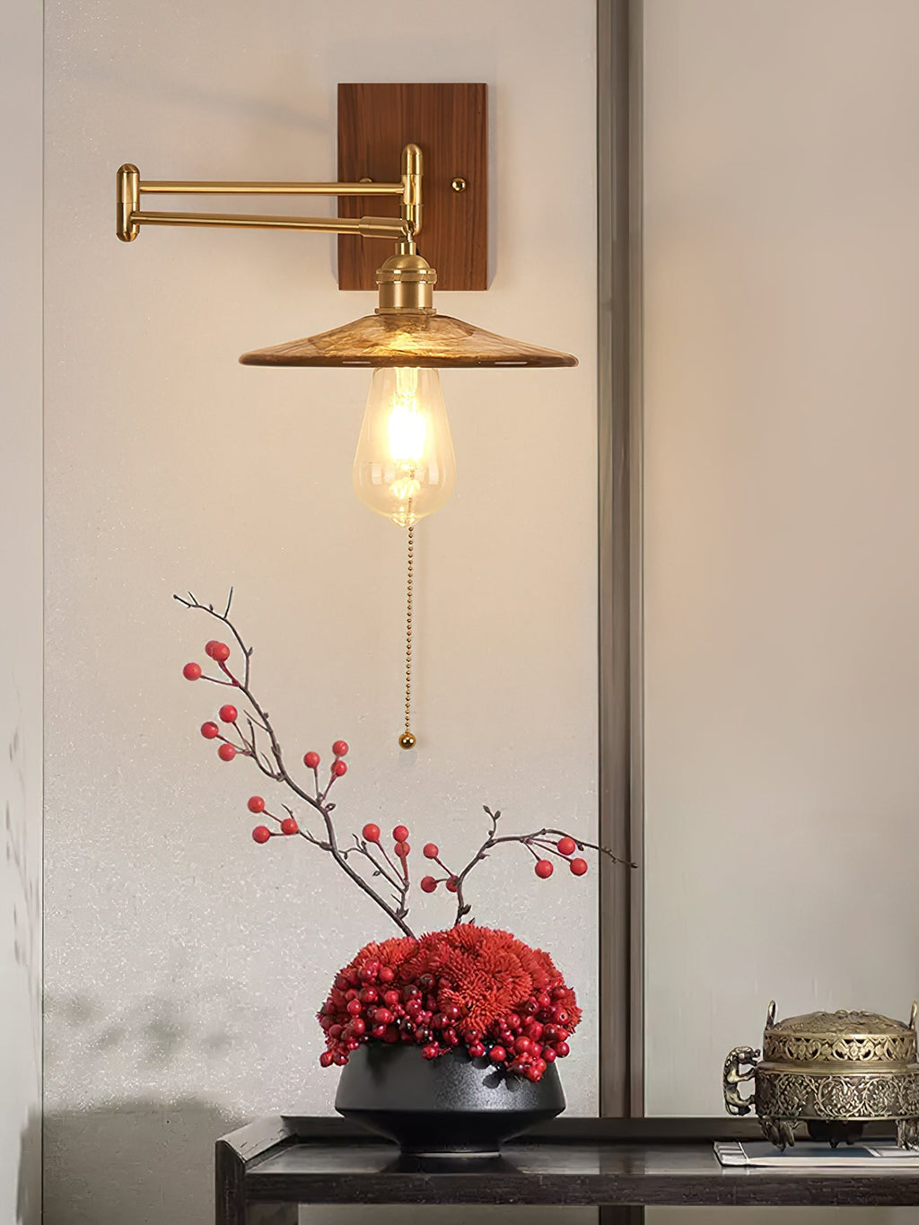 Heritage Walnut Wall Light, Hardwired Wall Sconce, detail 22