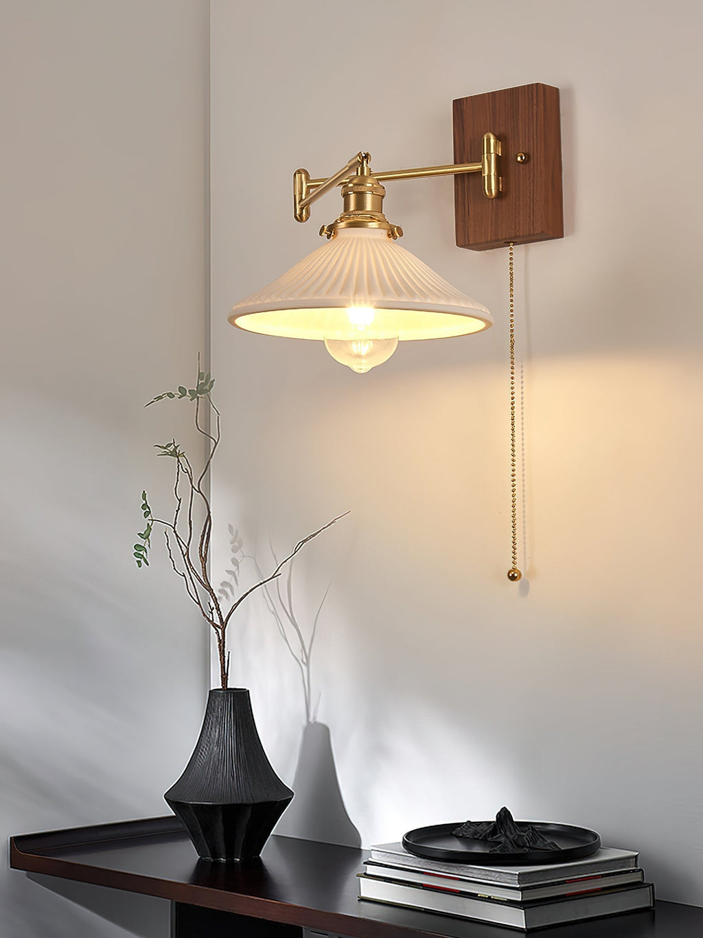 Heritage Walnut Wall Light, Hardwired Wall Sconce, detail 10
