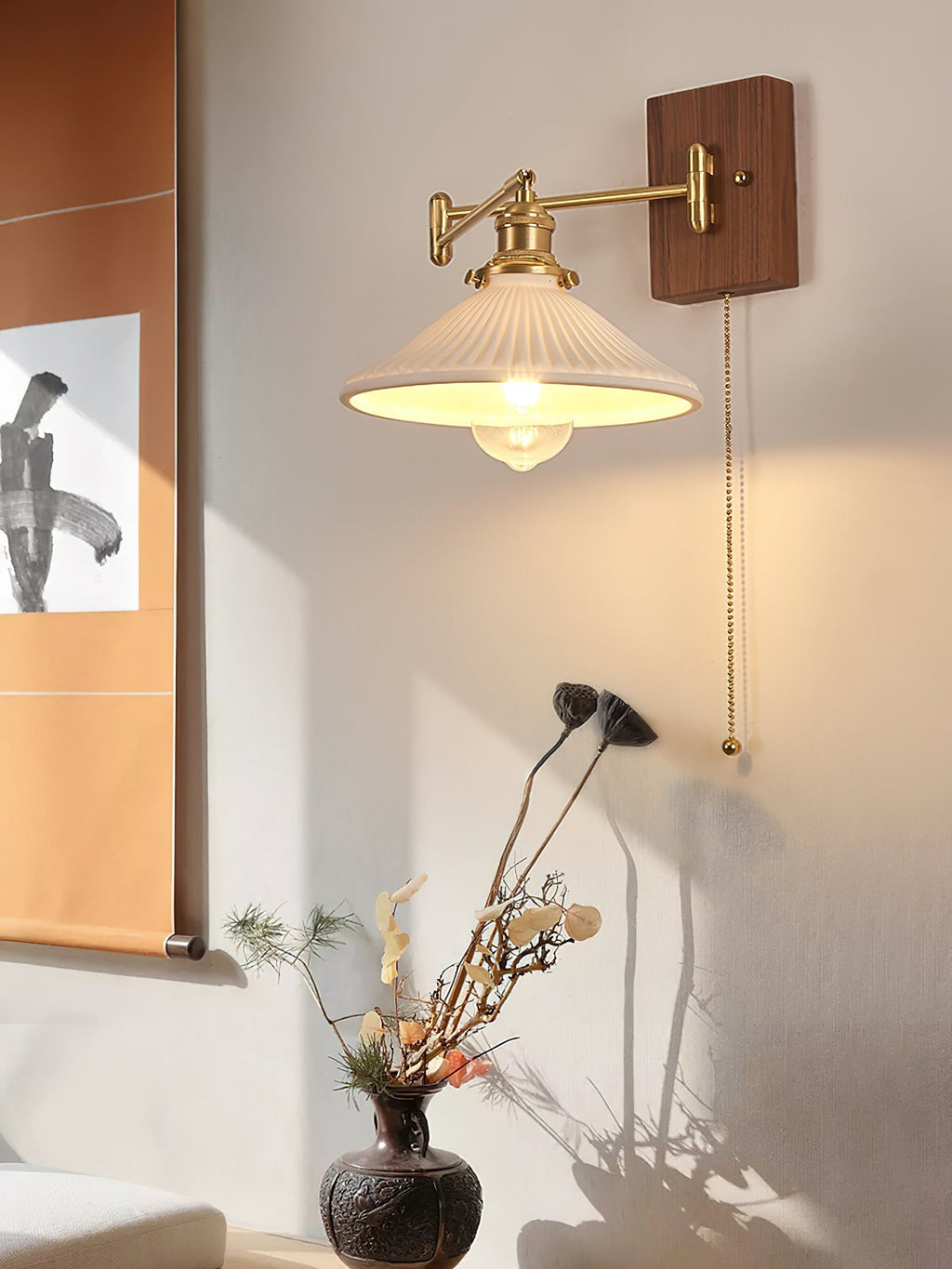 Heritage Walnut Wall Light, Hardwired Wall Sconce, detail 27