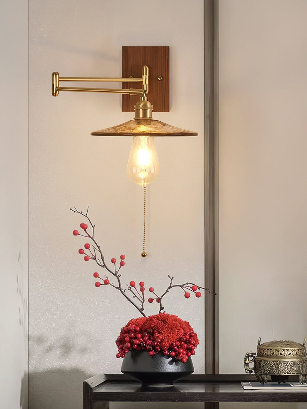Heritage Walnut Wall Light, Hardwired Wall Sconce, detail 3