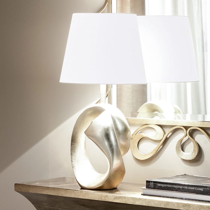 Premium Italian Champagne Silver Leaf Table Light, Bedside Table Lamp, detail 4