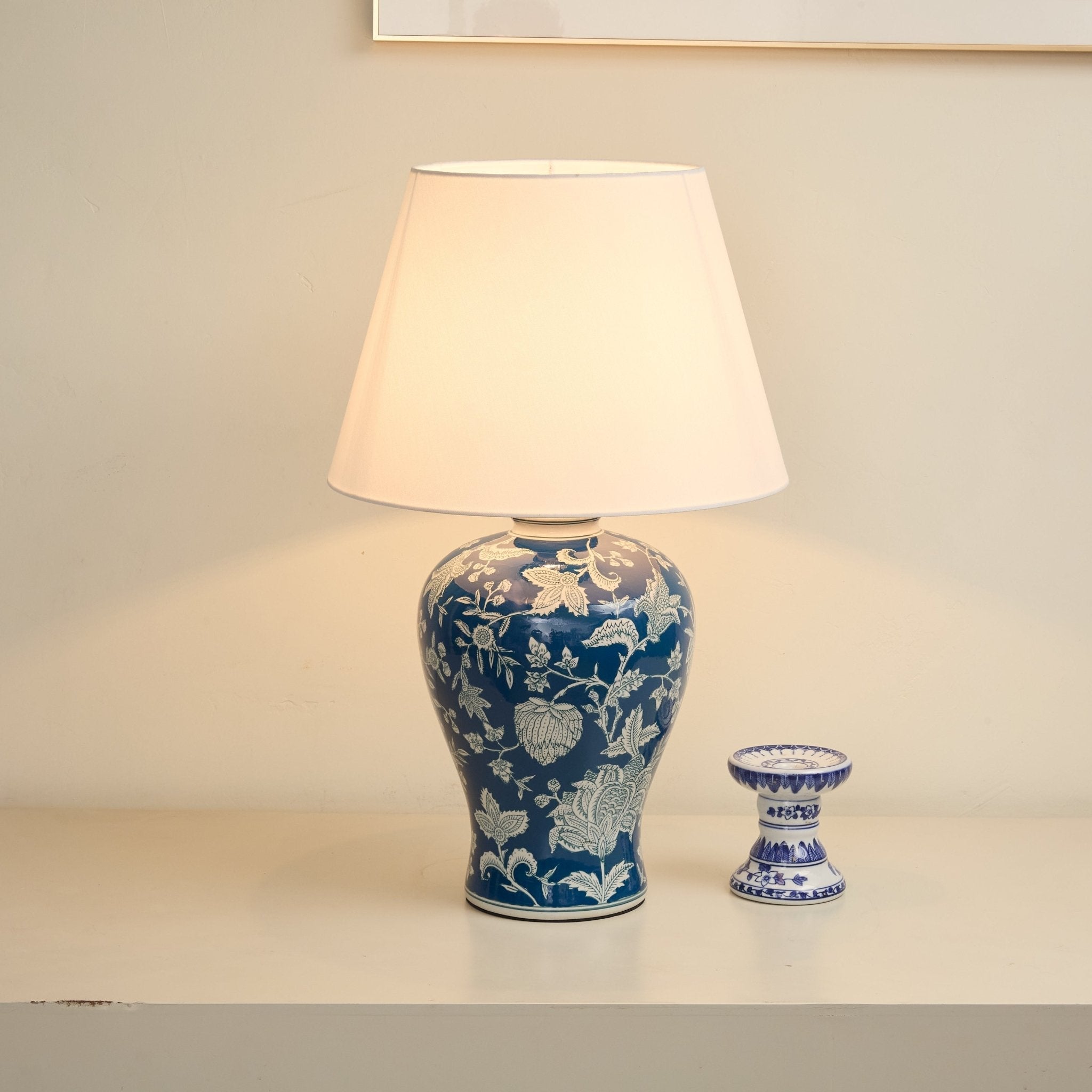 Indigo Floral Vine Ceramic Table Light, Bedside Table Lamp, detail 3