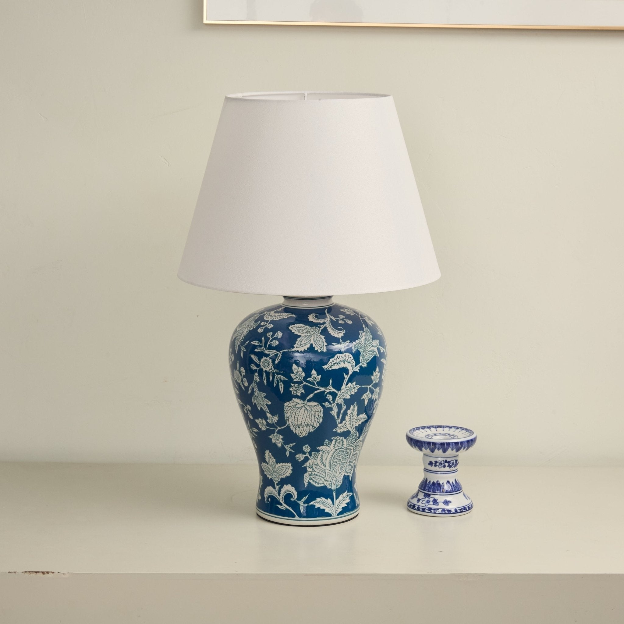 Indigo Floral Vine Ceramic Table Light, Bedside Table Lamp, detail 4