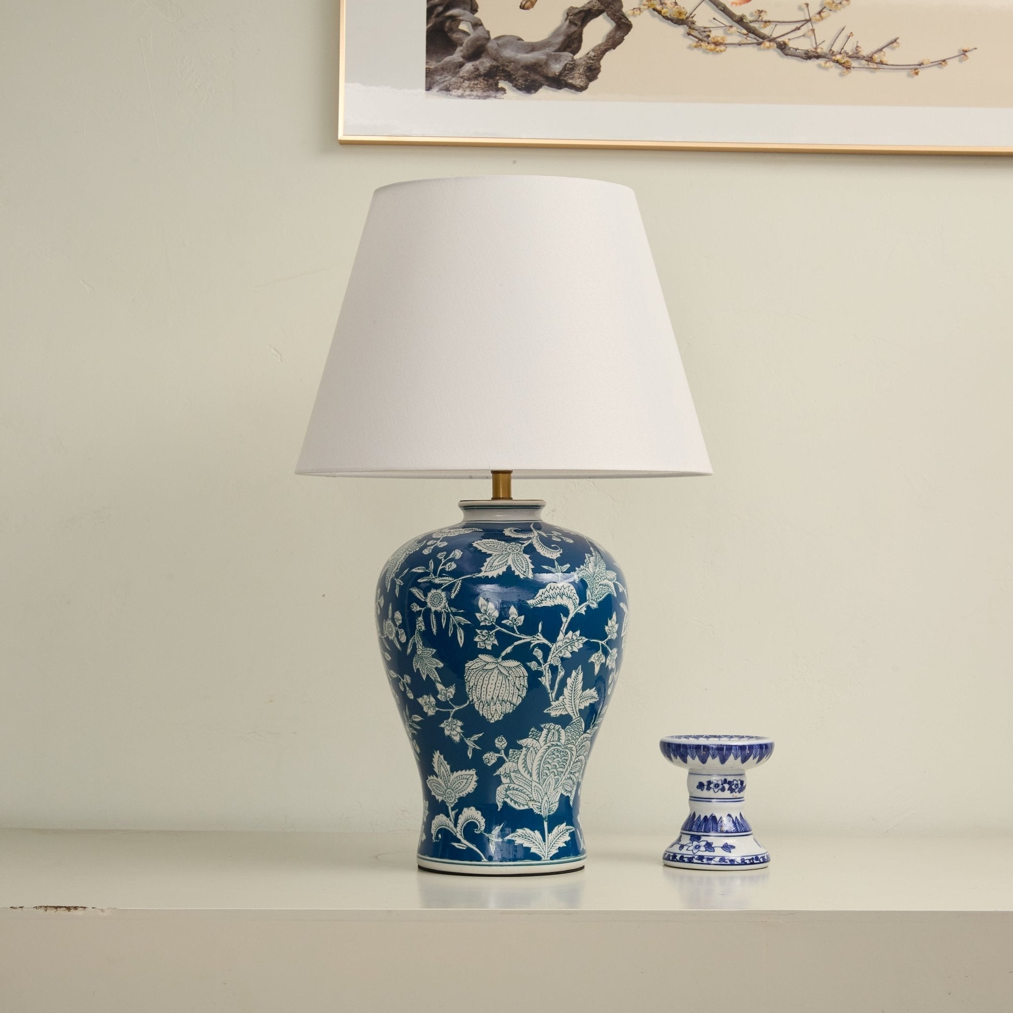 Indigo Floral Vine Ceramic Table Light, Bedside Table Lamp, detail 5