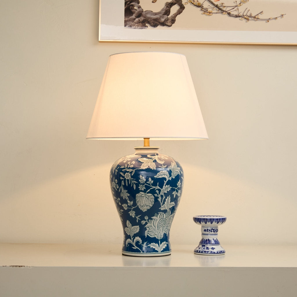 Indigo Floral Vine Ceramic Table Light, Bedside Table Lamp, detail 6
