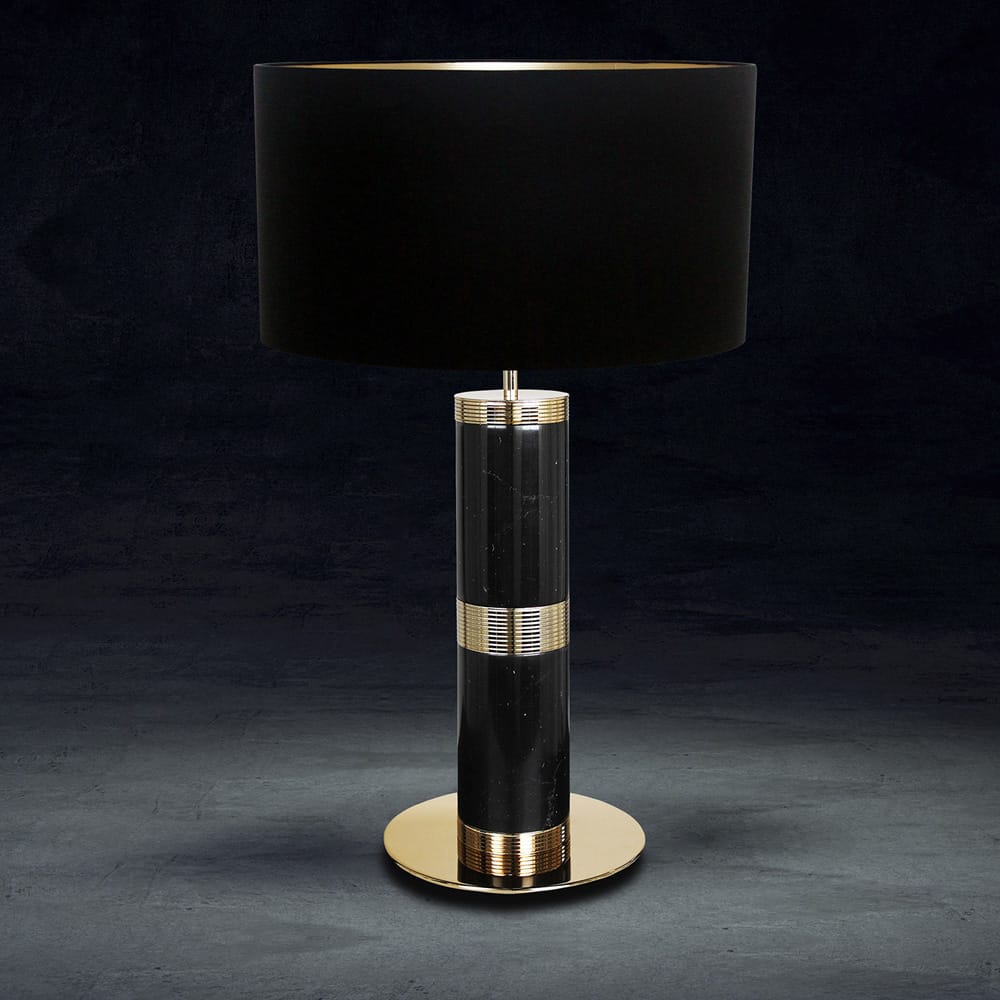 Designer Black Marquina Marble Table Light, Bedside Table Lamp, Height 68 cm