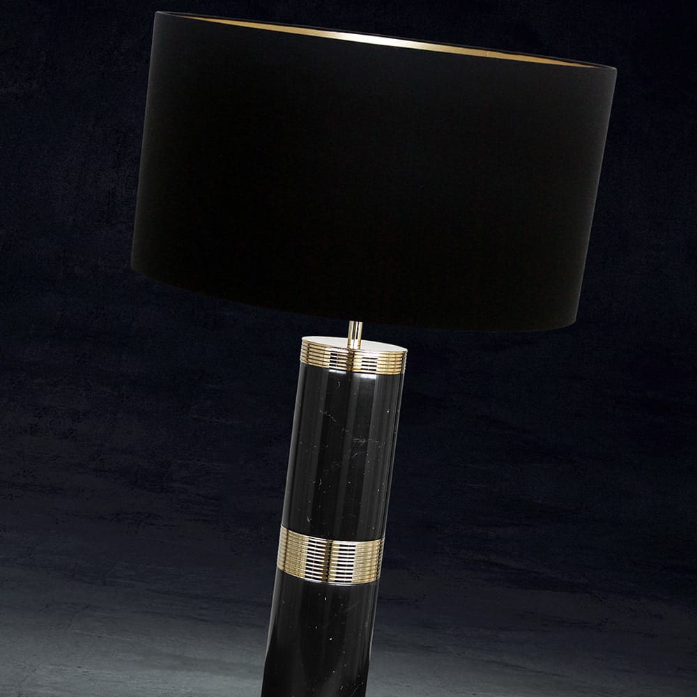 Designer Black Marquina Marble Table Light, Bedside Table Lamp, detail 2