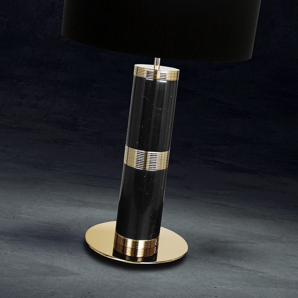 Designer Black Marquina Marble Table Light, Bedside Table Lamp, detail 3