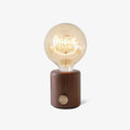 Kuitt Smiley Built-in Battery Table Light, Bedside Table Lamp, Walnut, ∅ 4.9″ x H 9.4″