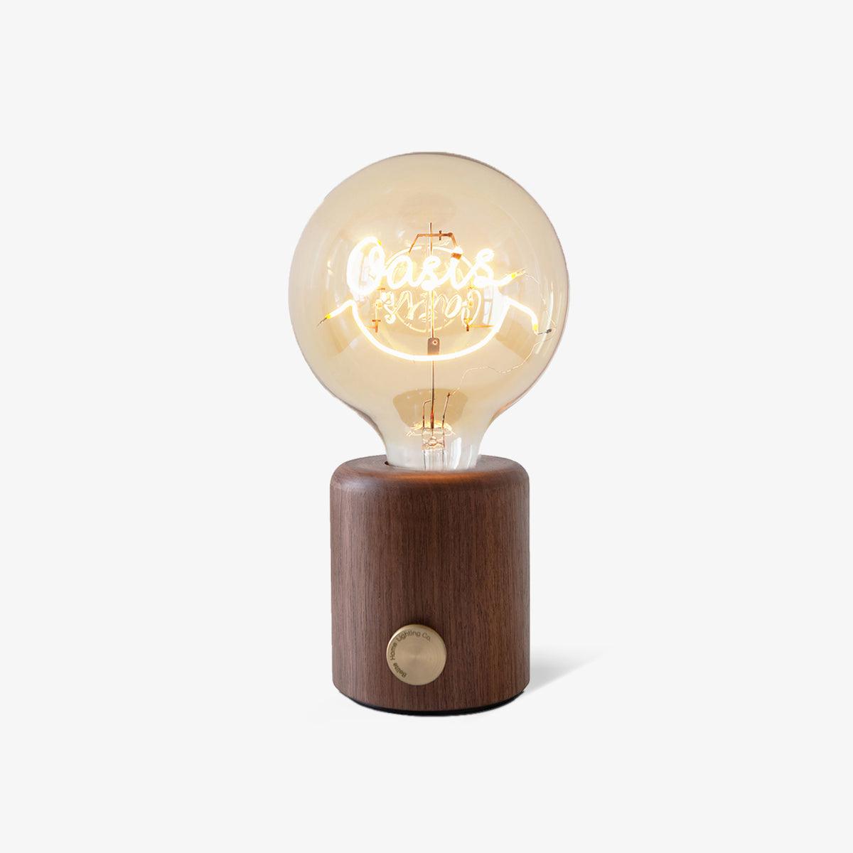 Kuitt Smiley Built-in Battery Table Light, Bedside Table Lamp, Walnut, ∅ 4.9″ x H 9.4″