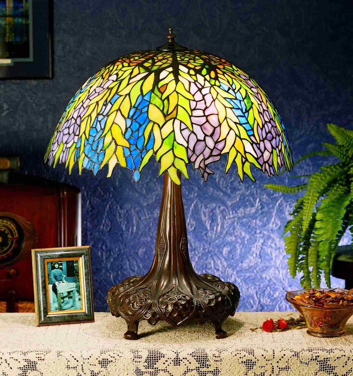 Honey Locust 31 Inch 3-Light 31.00" Lt Blue Pr Table Lamp front view