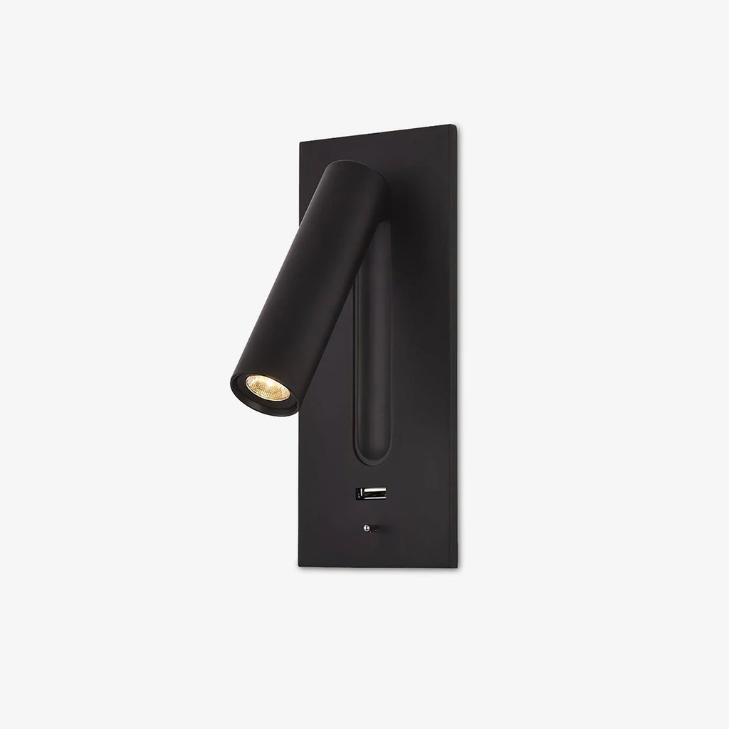 Black Bedside USB Wall Light - ∅ 3″ x H ‪7.2″ Aluminum alloy, Bedroom Wall Sconce