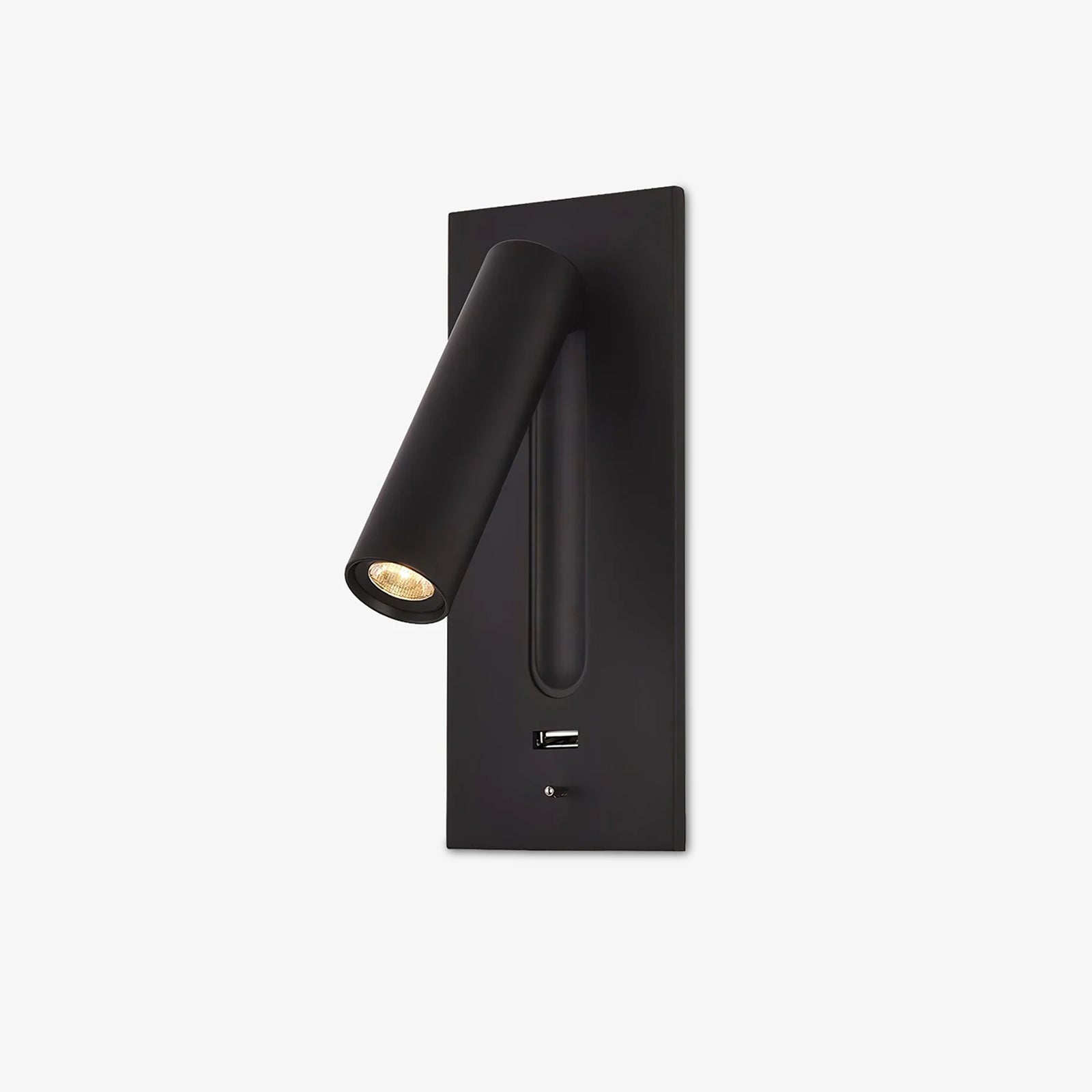 Black Bedside USB Wall Light - ∅ 3″ x H ‪7.2″ Aluminum alloy, Bedroom Wall Sconce