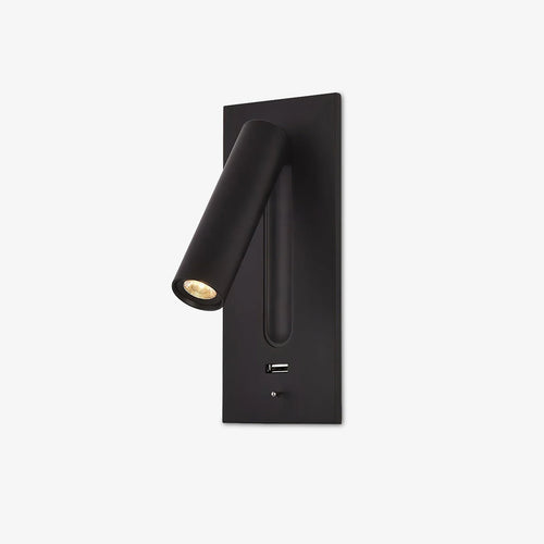 Black Bedside USB Wall Light - ∅ 3″ x H ‪7.2″ Aluminum alloy, Bedroom Wall Sconce