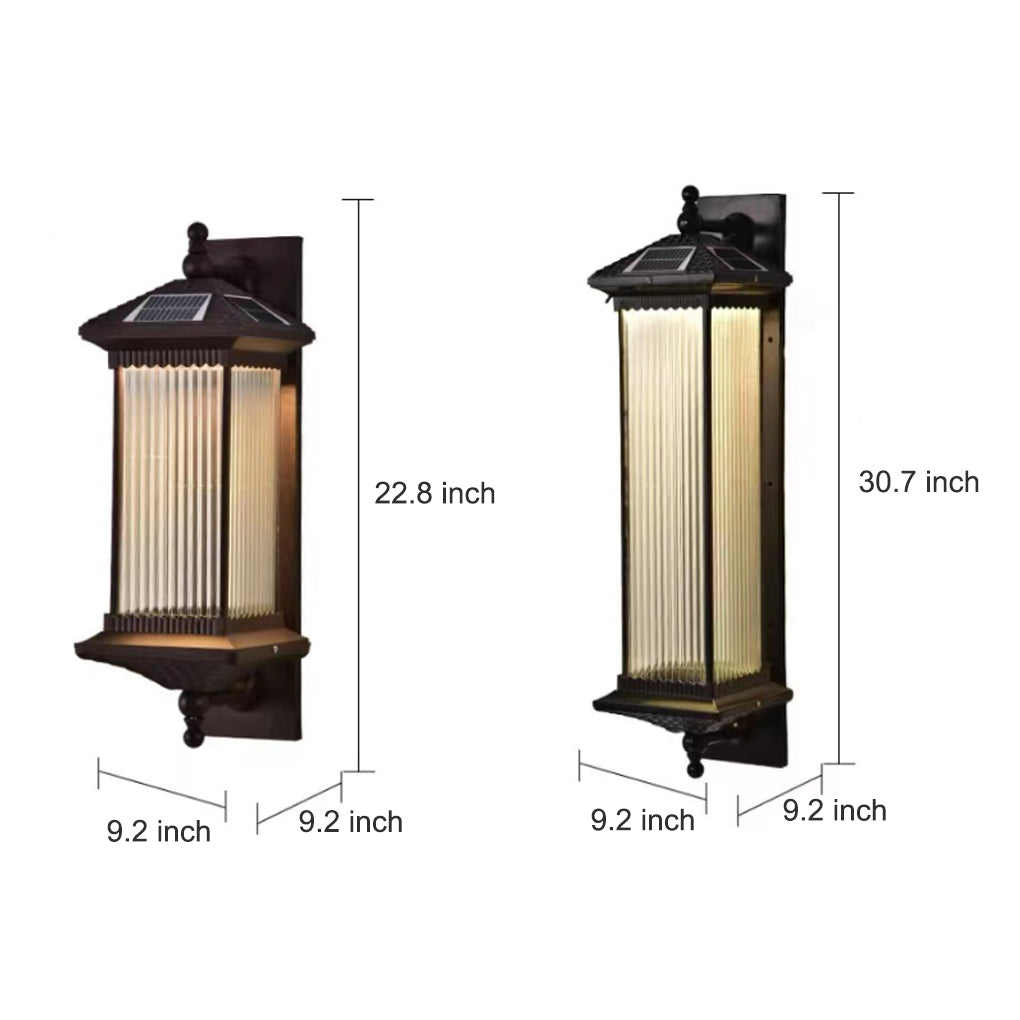 Vintage Striped Glass Shade IP55 Waterproof Retro Solar Lights Exterior, Outdoor Wall Light, detail 8