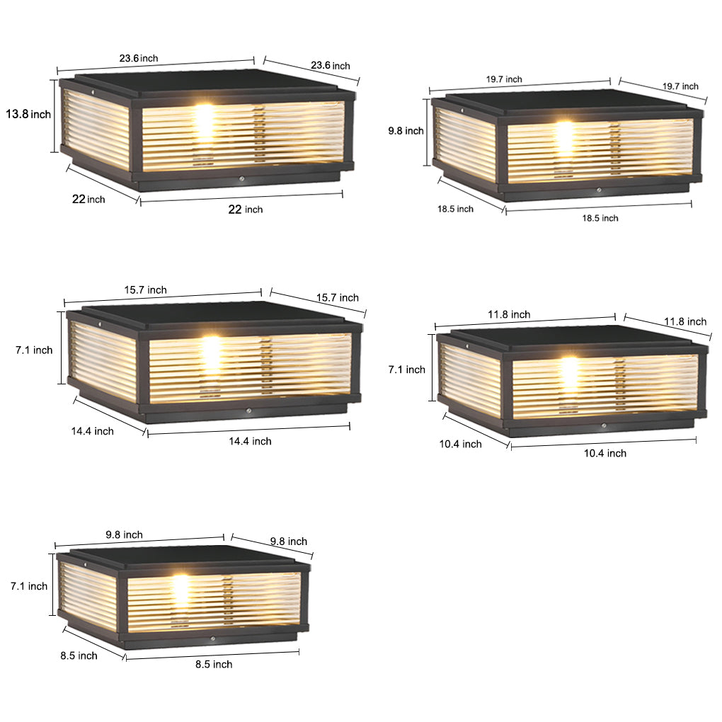 Square Ribbed Glass Exterior Pier Mount Post Light - Outdoor Light, Outdoor Wall Light, detail 10