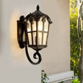 Waterproof Vintage Lantern Shaped Black Retro Exterior Plug-In Wall Light, Outdoor Wall Light, Aluminum, 18"