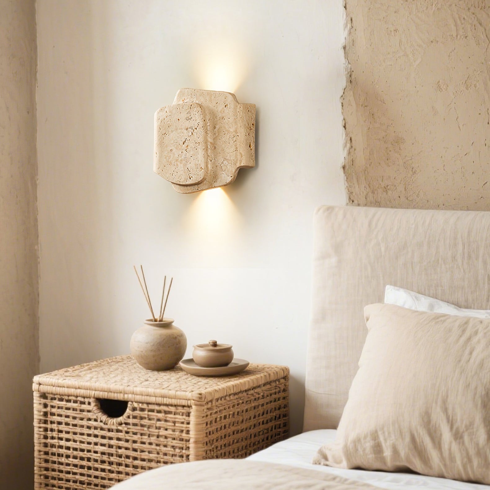 Layered Travertine Wall Light, Hardwired Wall Sconce, detail 3