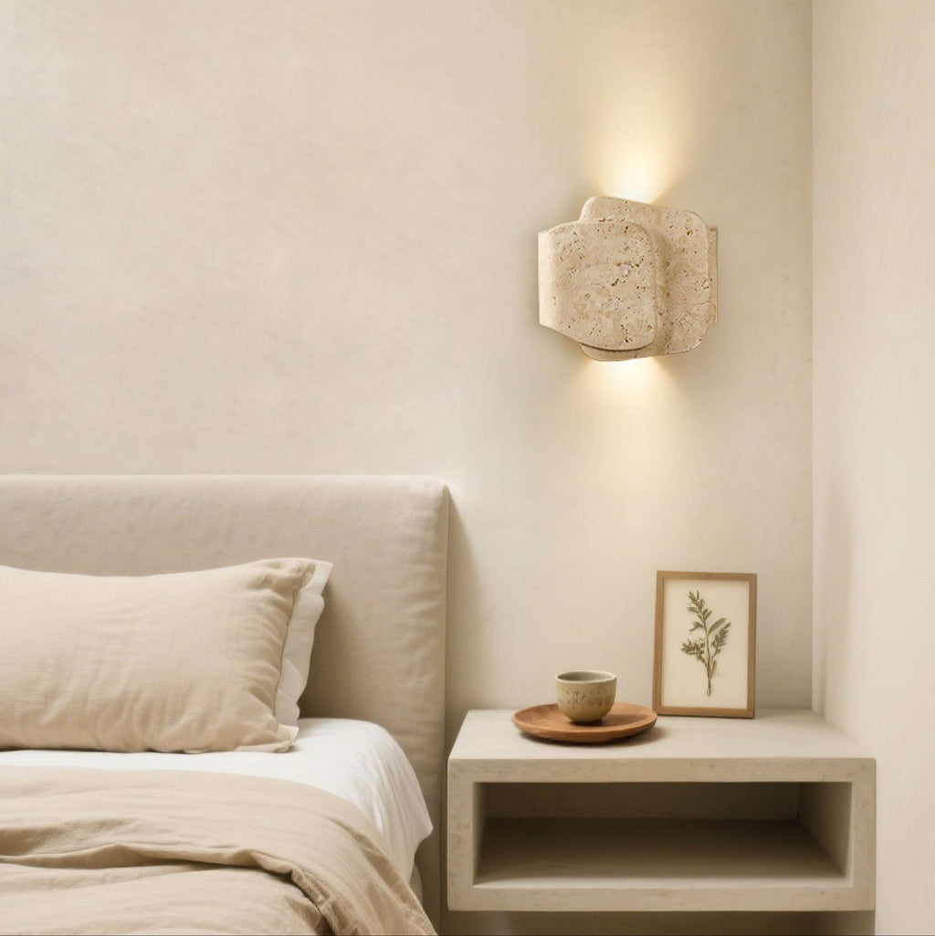 Layered Travertine Wall Light, Hardwired Wall Sconce, detail 4