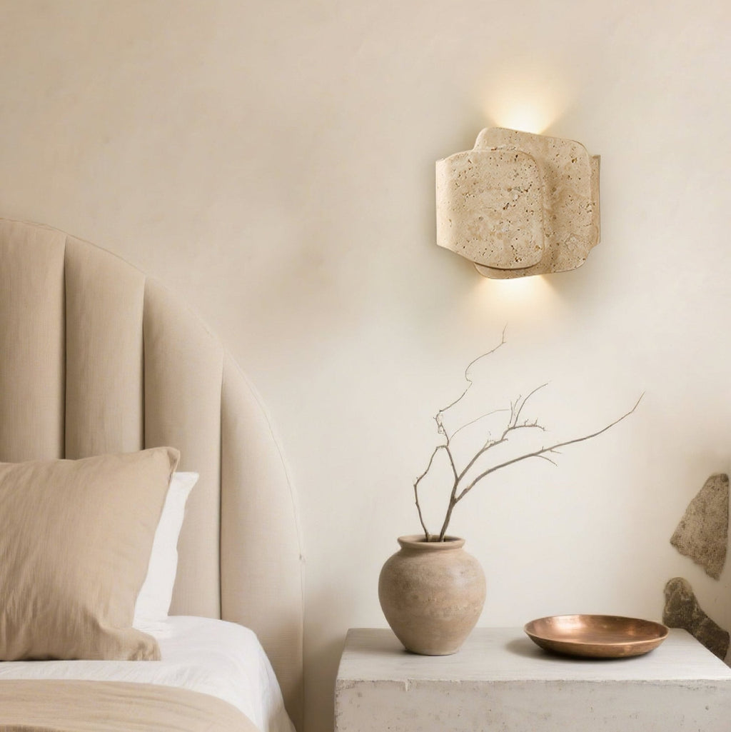 Layered Travertine Wall Light, Hardwired Wall Sconce, detail 6