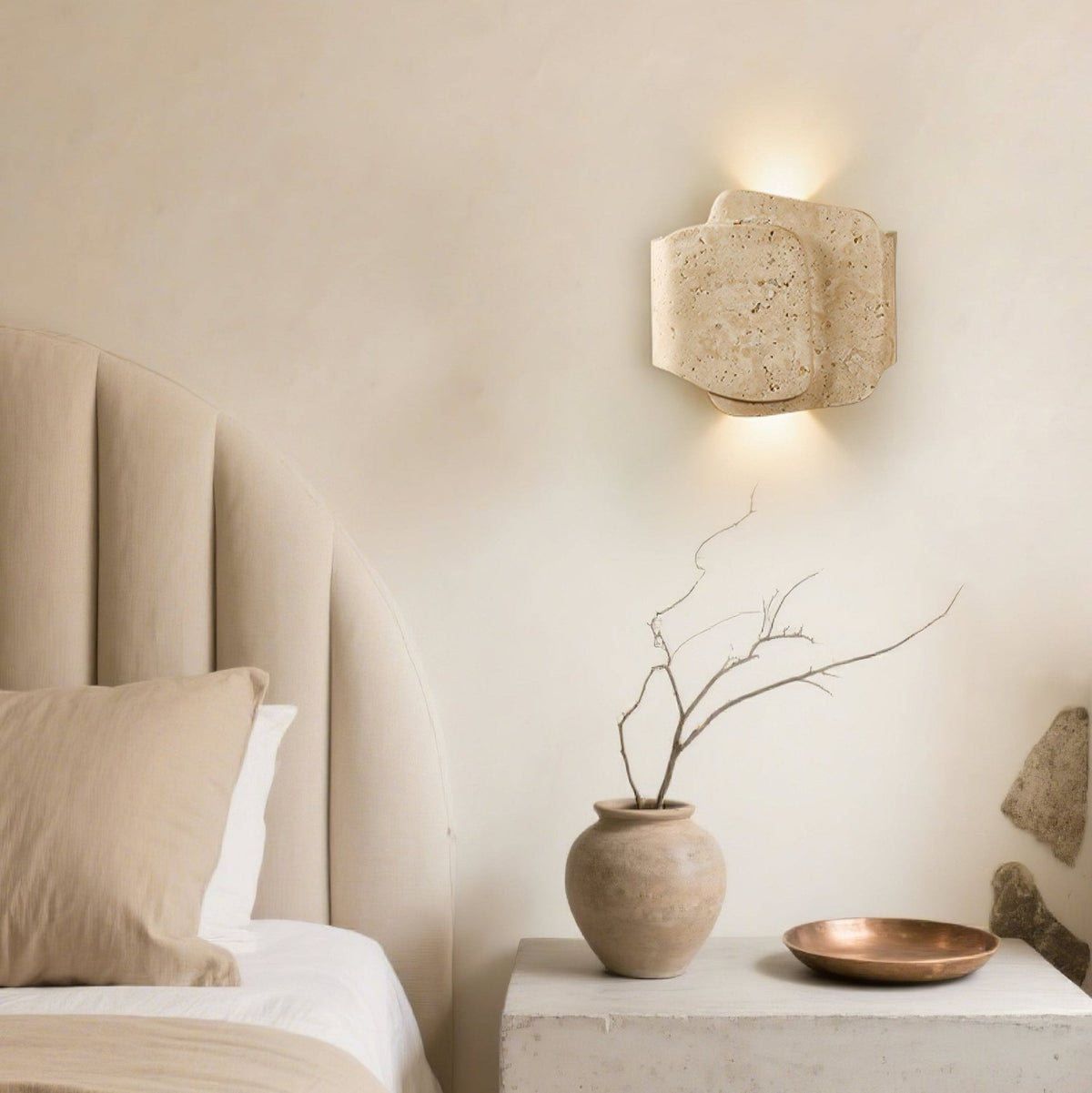 Layered Travertine Wall Light, Hardwired Wall Sconce, detail 6