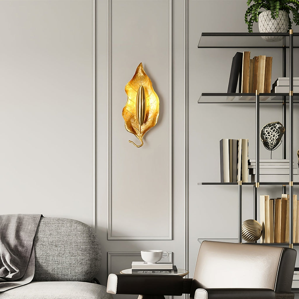 Leaf Brass Wall Light, Hardwired Wall Sconce, detail 17