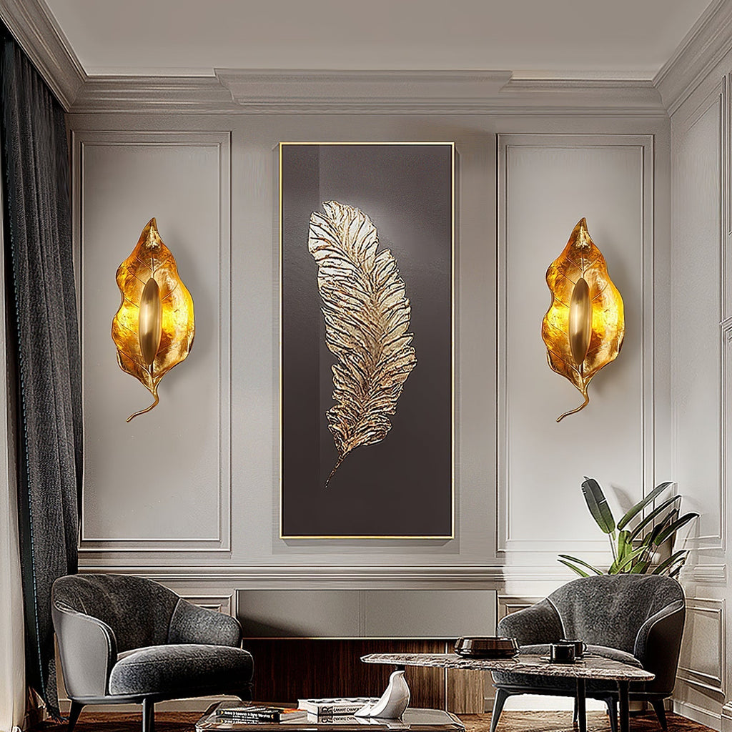 Leaf Brass Wall Light, Hardwired Wall Sconce, detail 21