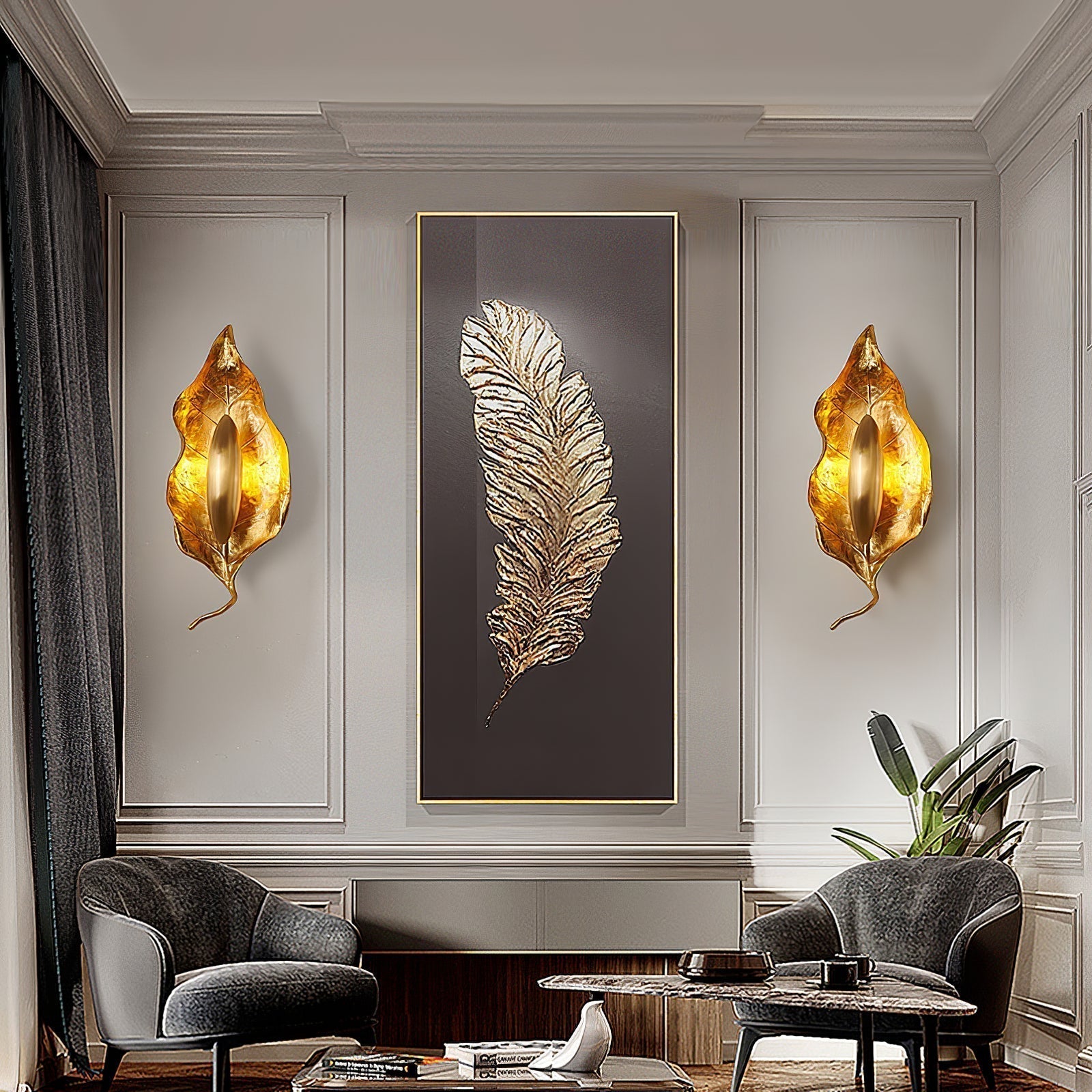 Leaf Brass Wall Light, Hardwired Wall Sconce, detail 21