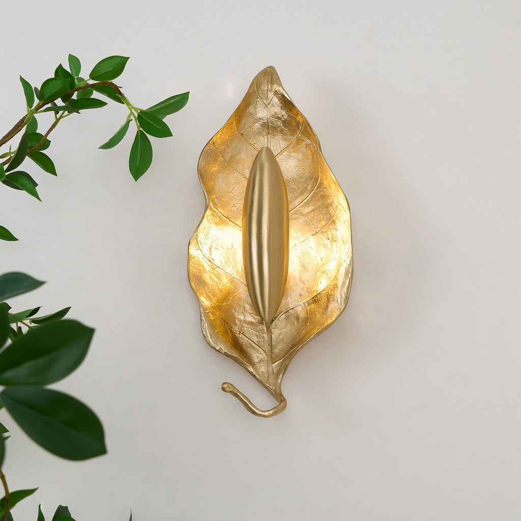 Leaf Brass Wall Light, Hardwired Wall Sconce, detail 5