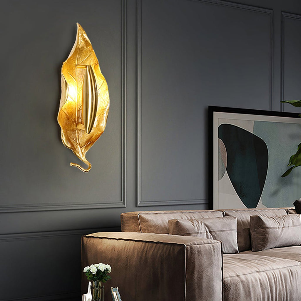 Leaf Brass Wall Light, Hardwired Wall Sconce, detail 7