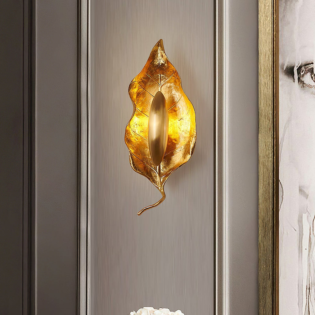 Leaf Brass Wall Light, Hardwired Wall Sconce, detail 9