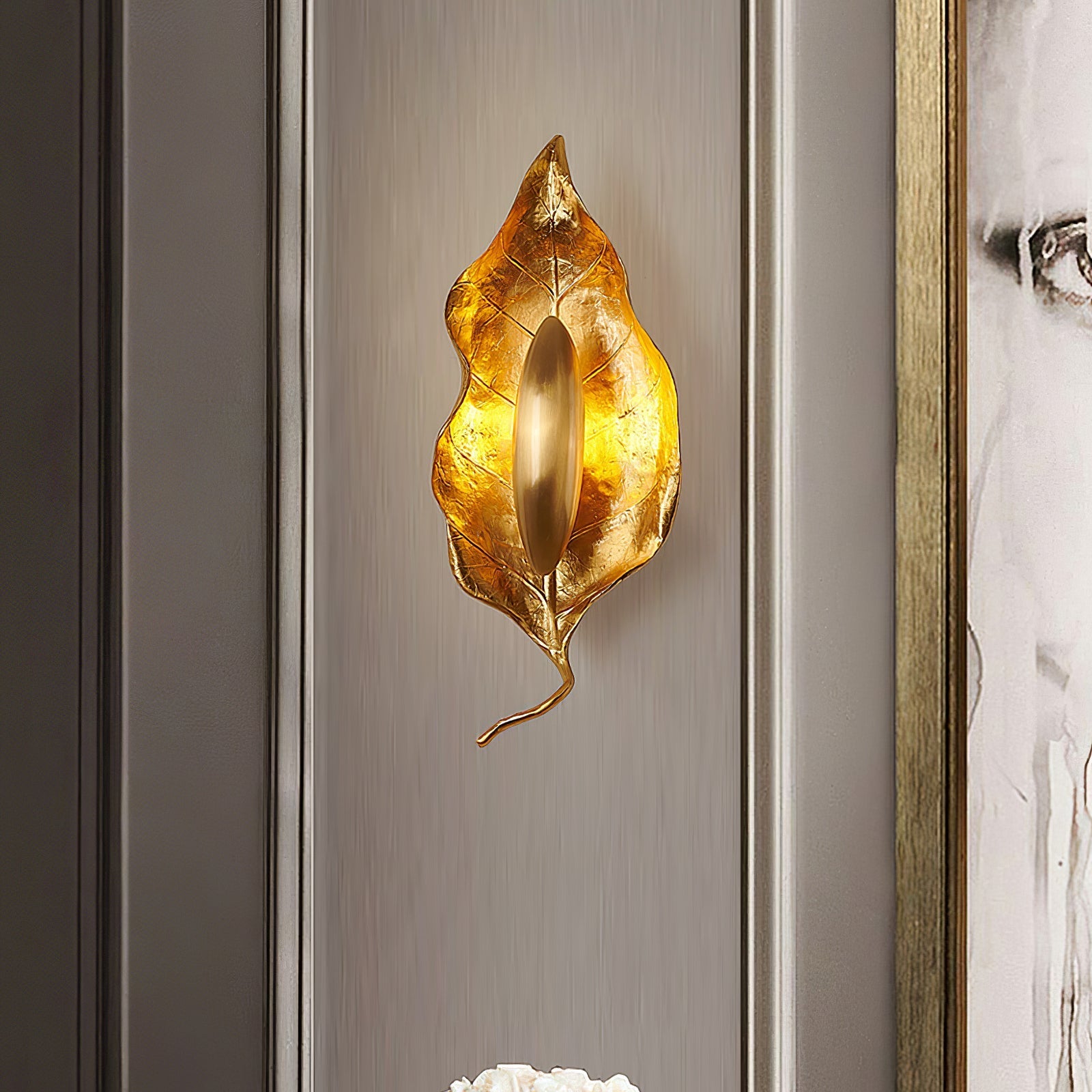 Leaf Brass Wall Light, Hardwired Wall Sconce, detail 9