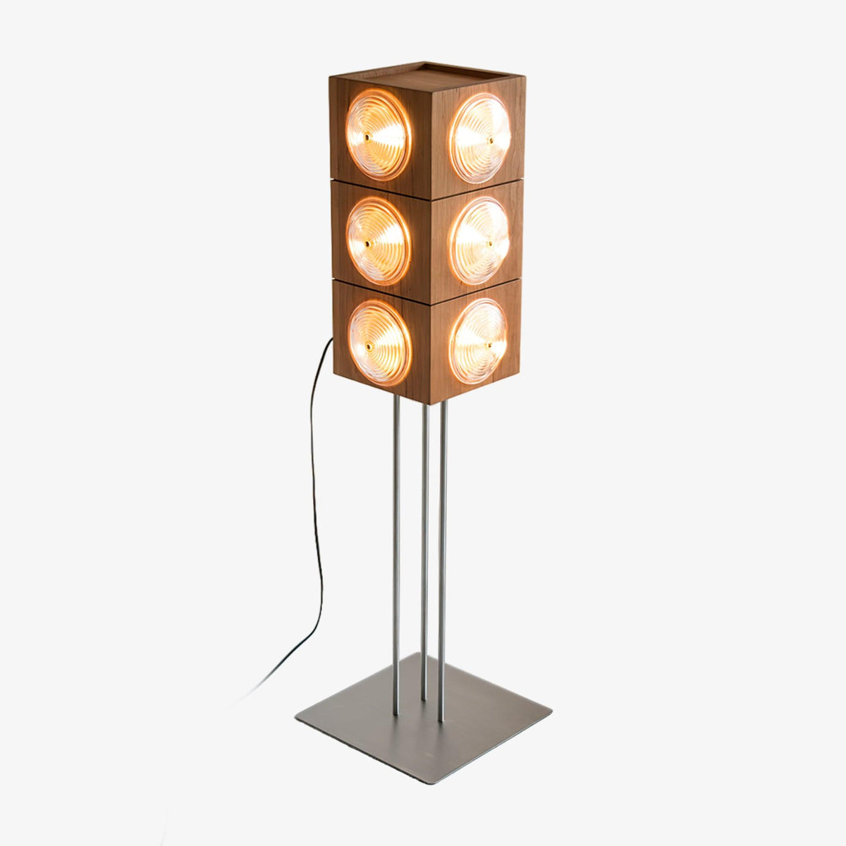Cinematic Lightbox Camera Floor Light, Floor Lamp, Cherry wood, L 14.2″ x W 14.2″ x H 48.8″