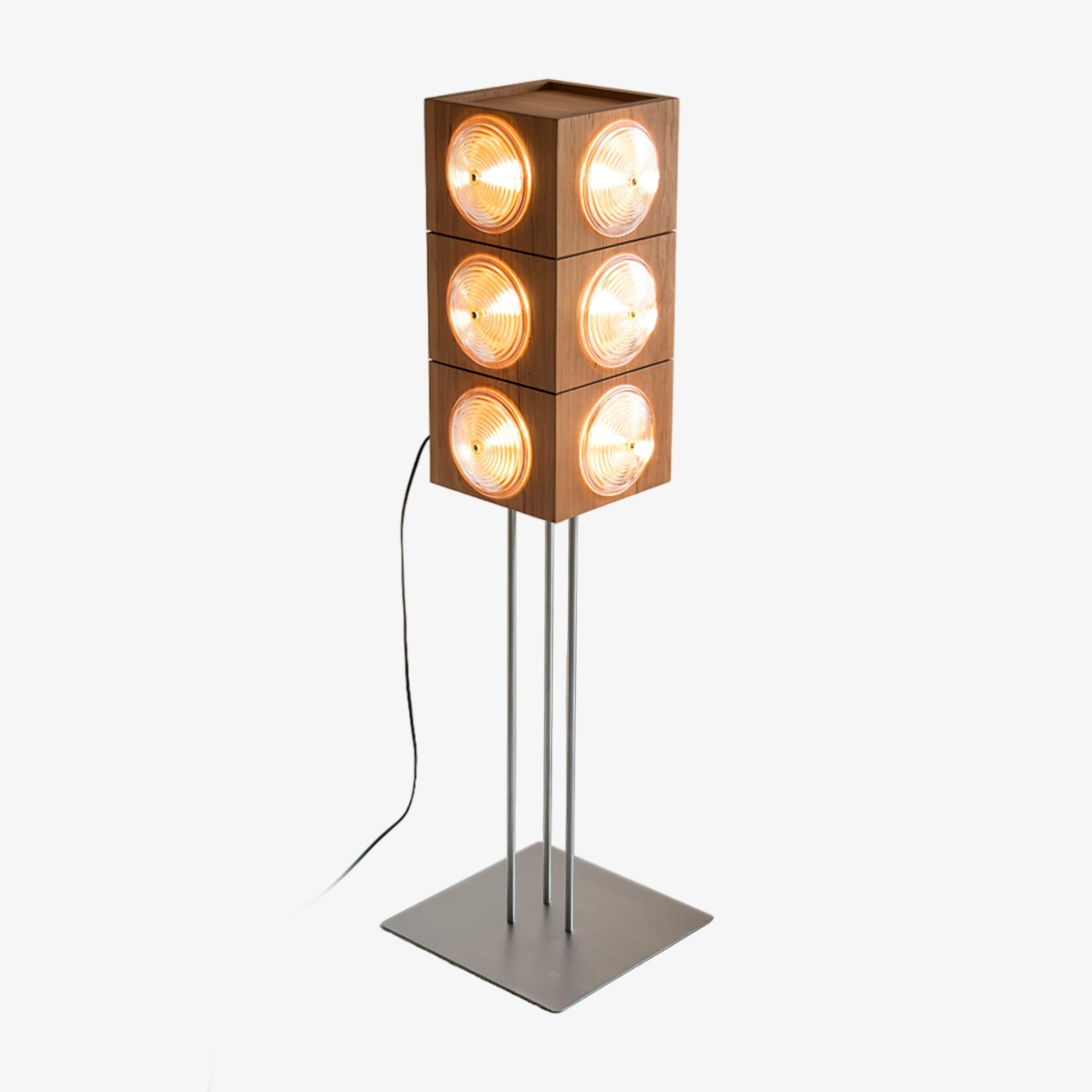 Cinematic Lightbox Camera Floor Light, Floor Lamp, Cherry wood, L 14.2″ x W 14.2″ x H 48.8″