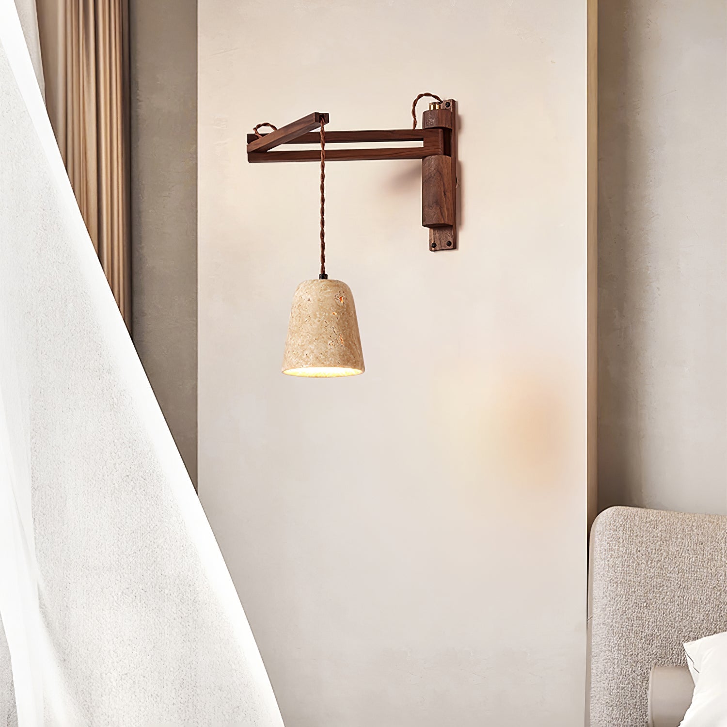 Adjustable Travertine Dome Wall Light, Hardwired Wall Sconce, detail 4