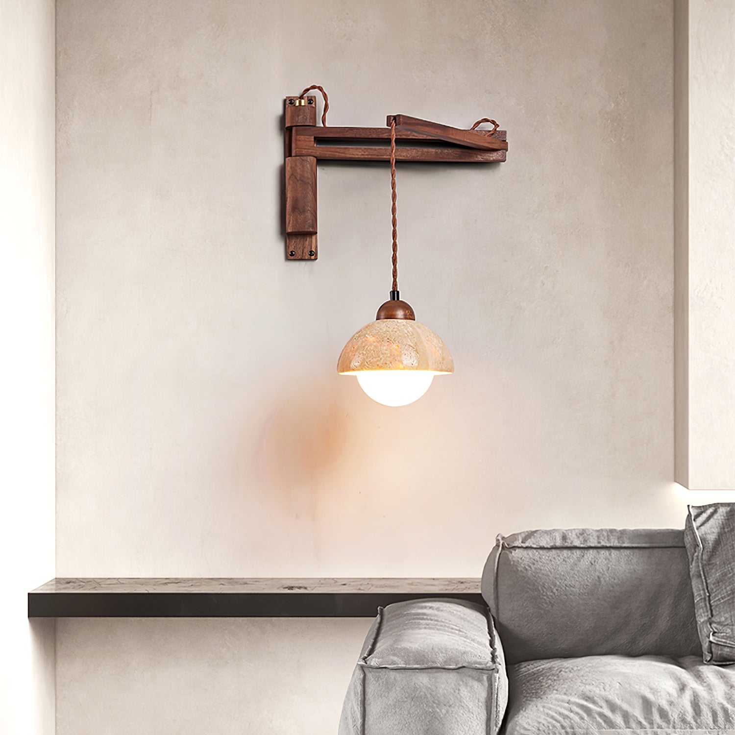 Adjustable Travertine Dome Wall Light, Hardwired Wall Sconce, detail 7
