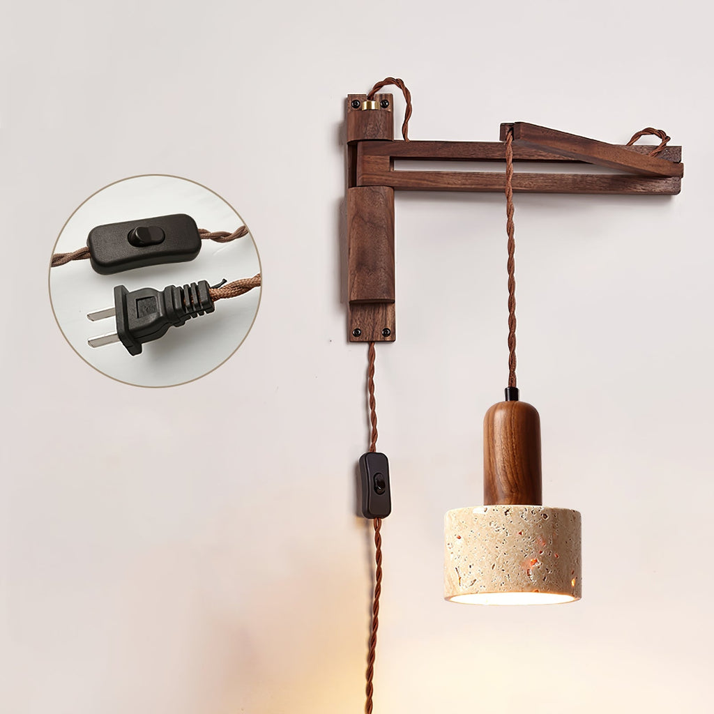 Ligno Arc Wall Light, Plug-In Wall Sconce, Yellow Travertine, Model A: Dia 12cm x H 16cm