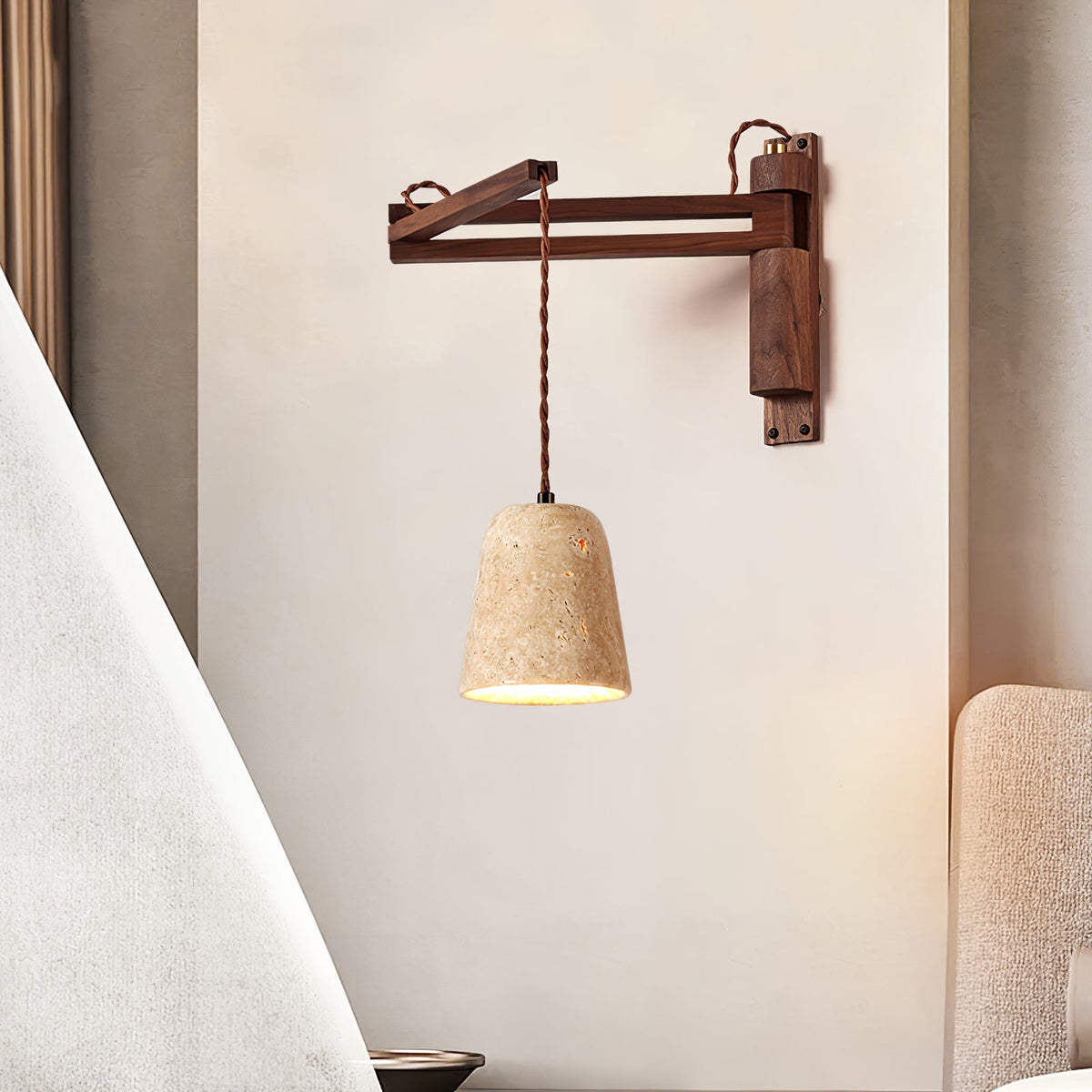 Adjustable Travertine Dome Wall Light, Hardwired Wall Sconce, detail 10