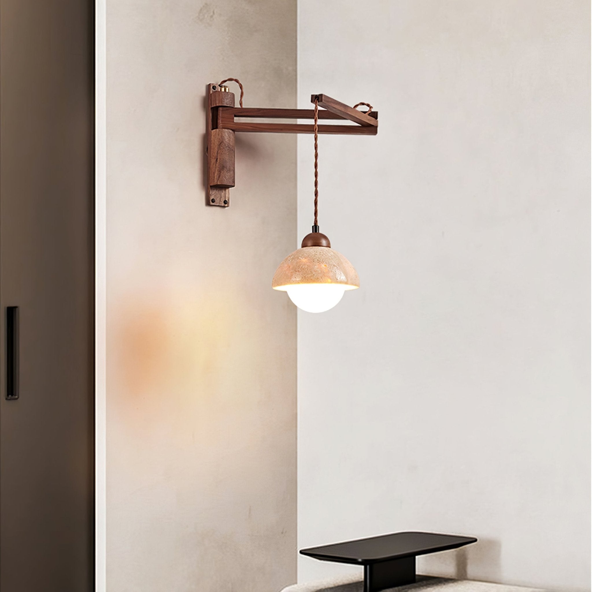 Adjustable Travertine Dome Wall Light, Hardwired Wall Sconce, detail 3