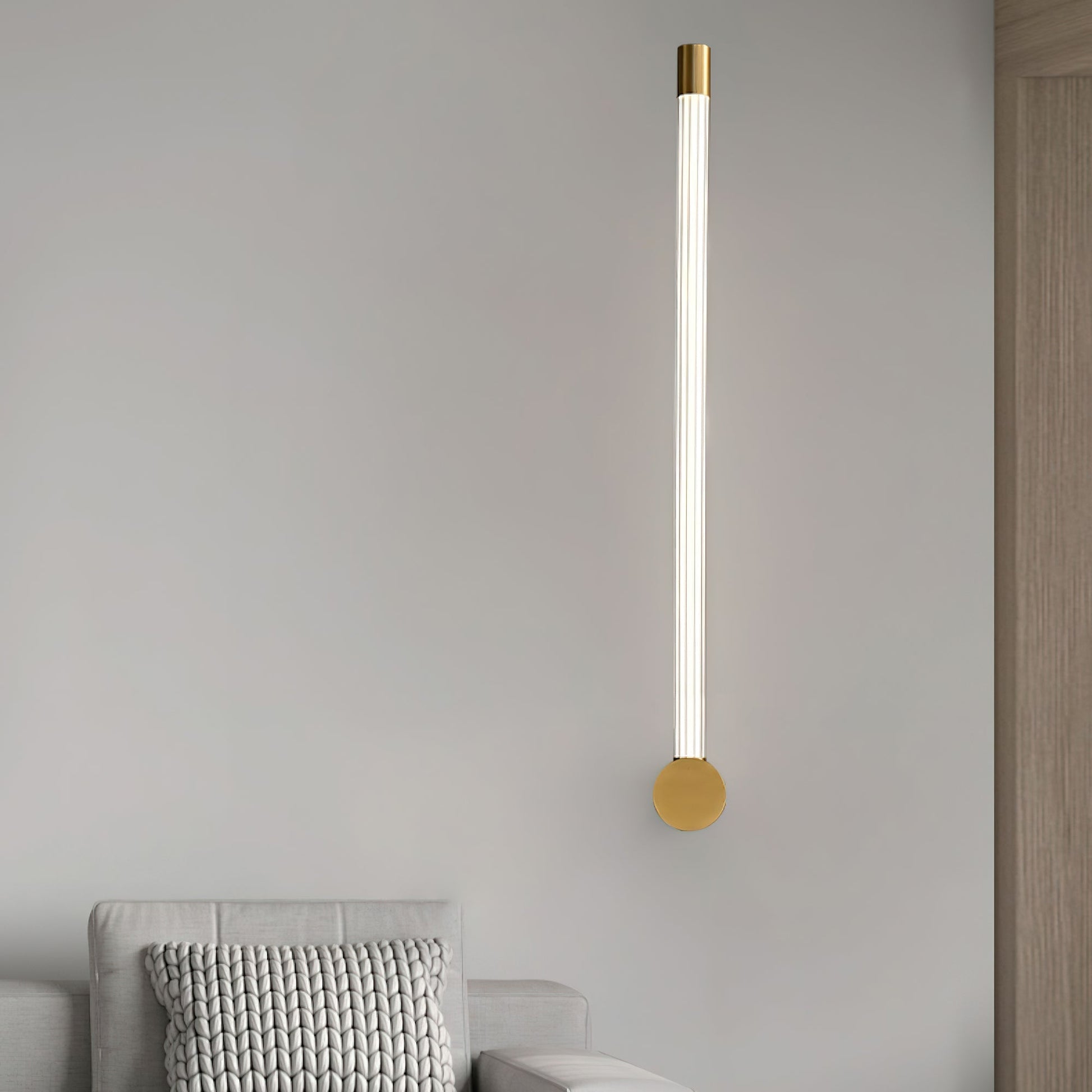 Linear LED Wall Light - Dia 6cm x H 65cm Brass, Hardwired Wall Sconce, detail 6