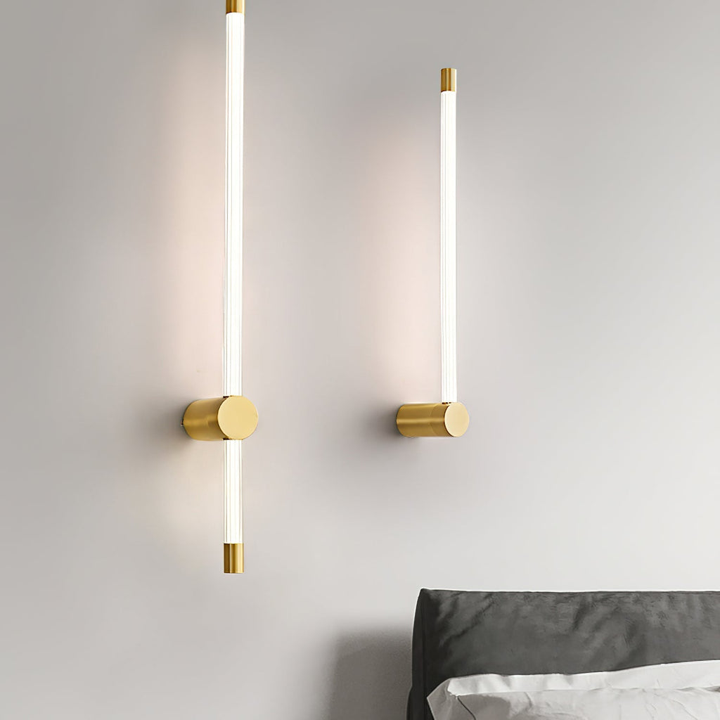 Linear LED Wall Light - Dia 6cm x H 65cm Brass, Hardwired Wall Sconce, detail 3