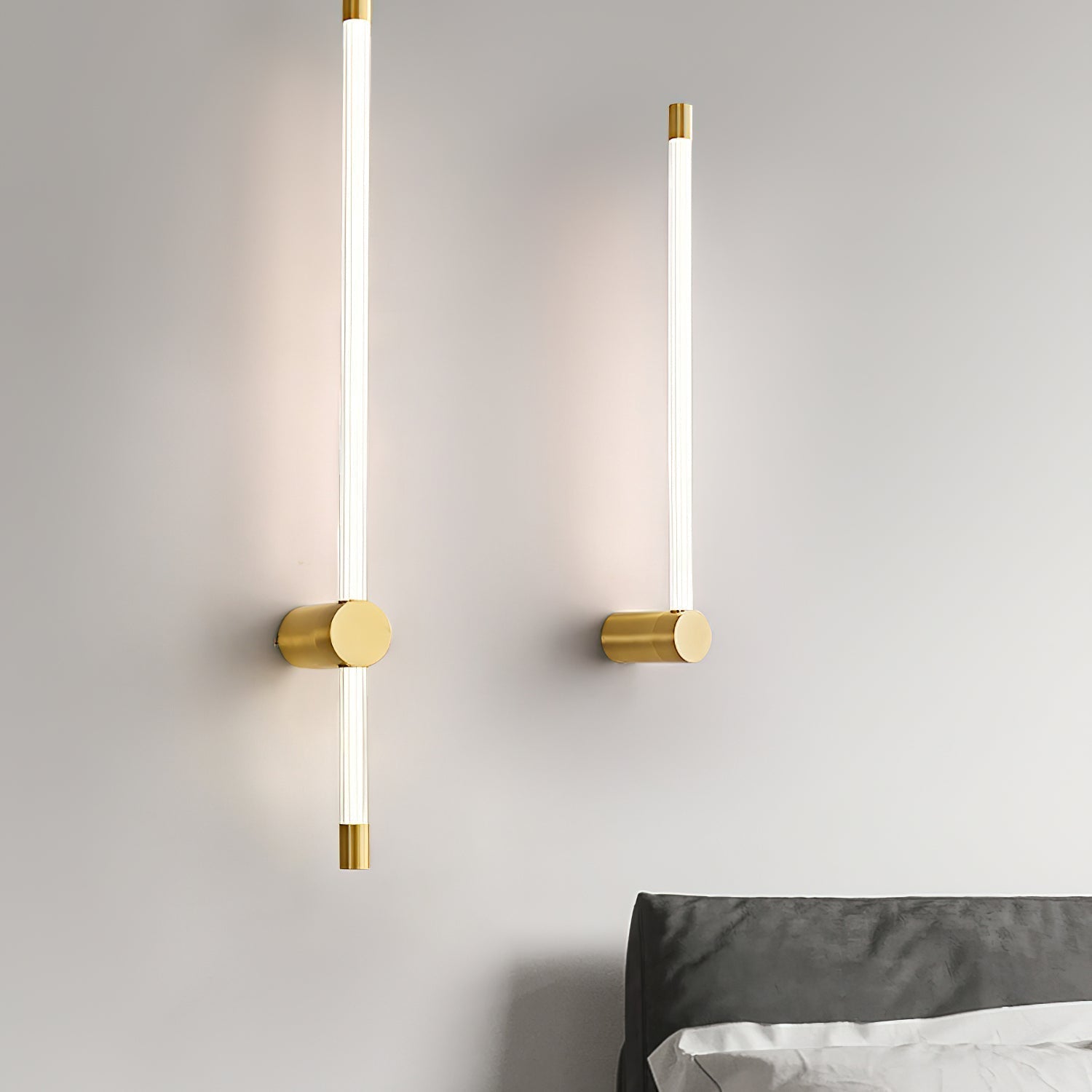 Linear LED Wall Light - Dia 6cm x H 65cm Brass, Hardwired Wall Sconce, detail 3