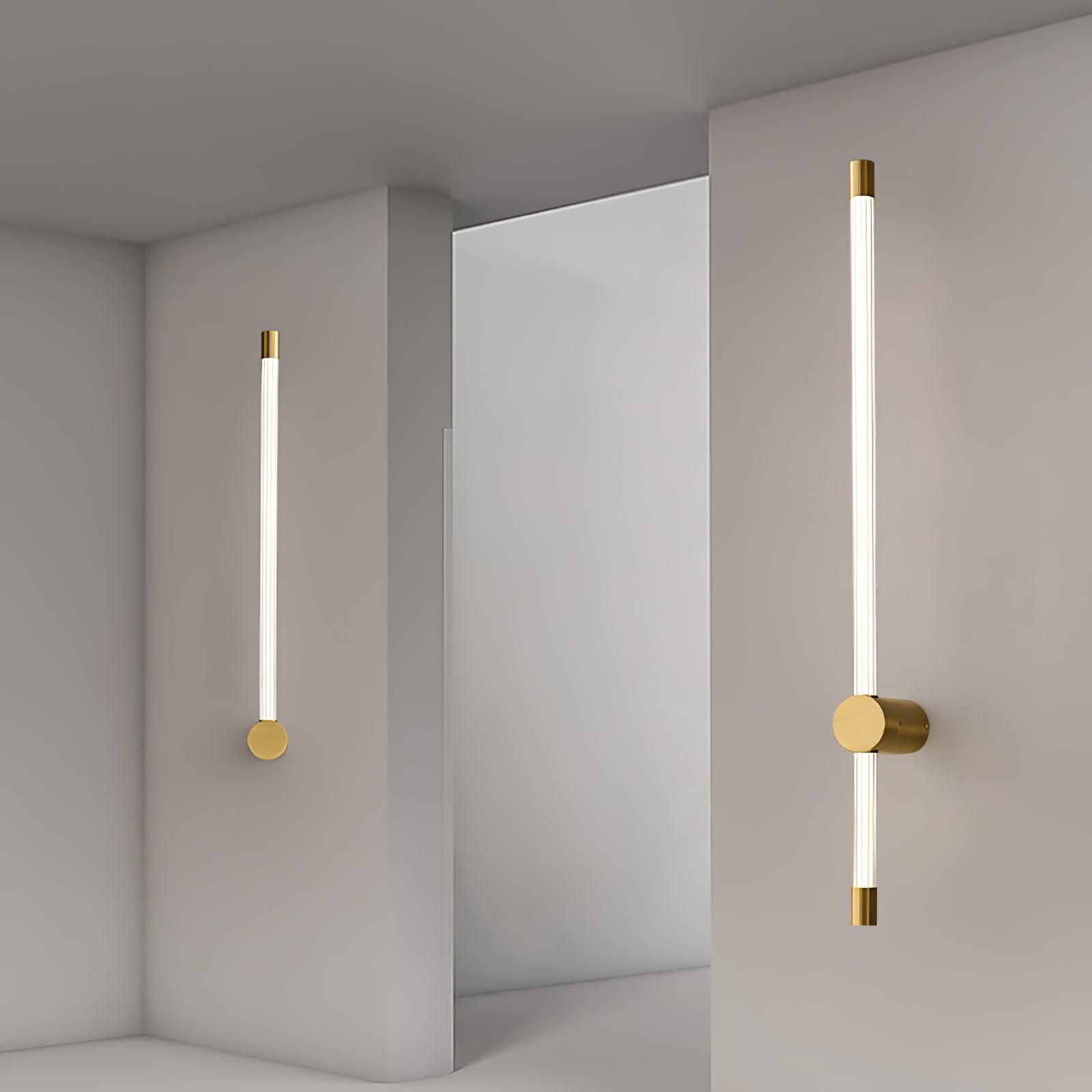 Linear LED Wall Light - Dia 6cm x H 65cm Brass, Hardwired Wall Sconce, detail 4